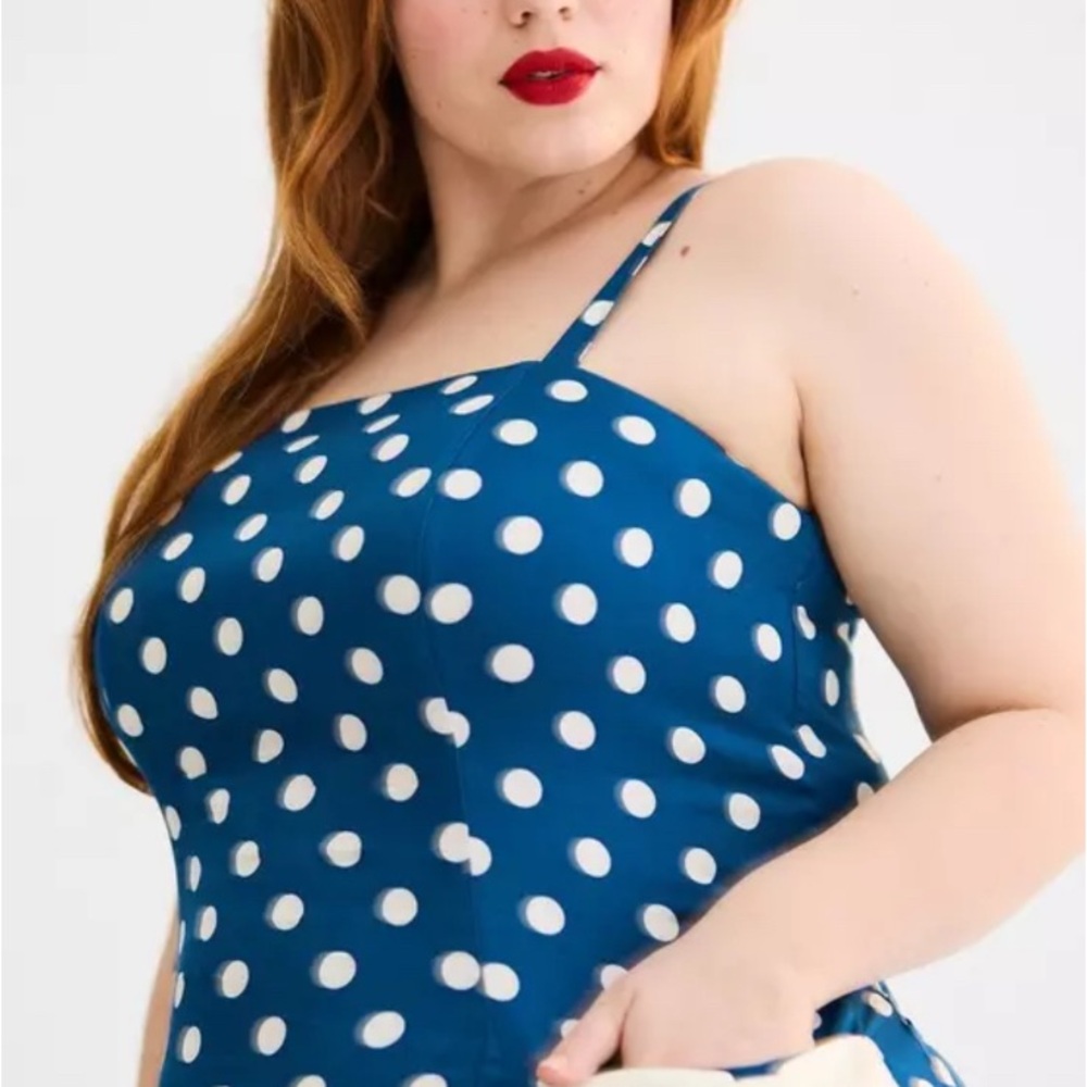 torrid NWOT Retro Chic Blue Polka Dot Fit & Flare Mini Dress - Picture 5 of 7